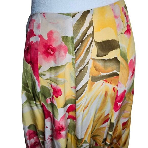 Peter Nygard Silk Pleated Skirt Womens 12 Yellow Lined Zip Knee Length Floral - Picture 3 of 11